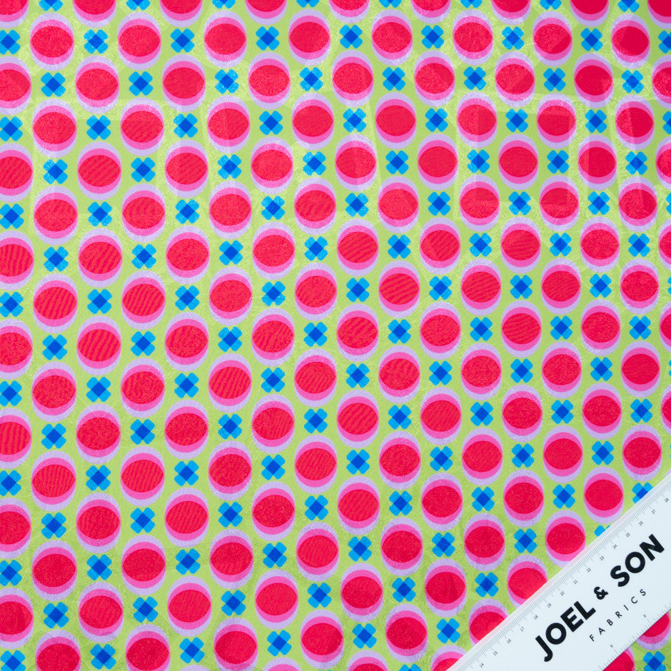 Pink Geometric Printed Green Silk Jacquard