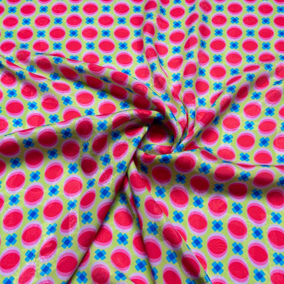 Pink Geometric Printed Green Silk Jacquard