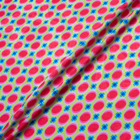 Pink Geometric Printed Green Silk Jacquard