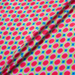 Pink Geometric Printed Green Silk Jacquard