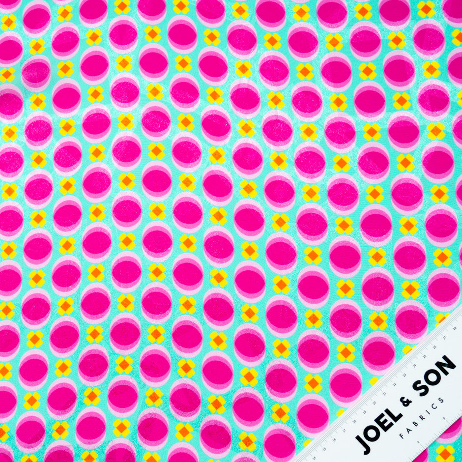 Pink Geometric Printed Mint Silk Jacquard