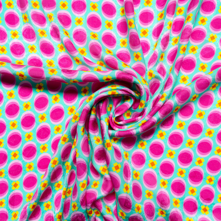 Pink Geometric Printed Mint Silk Jacquard