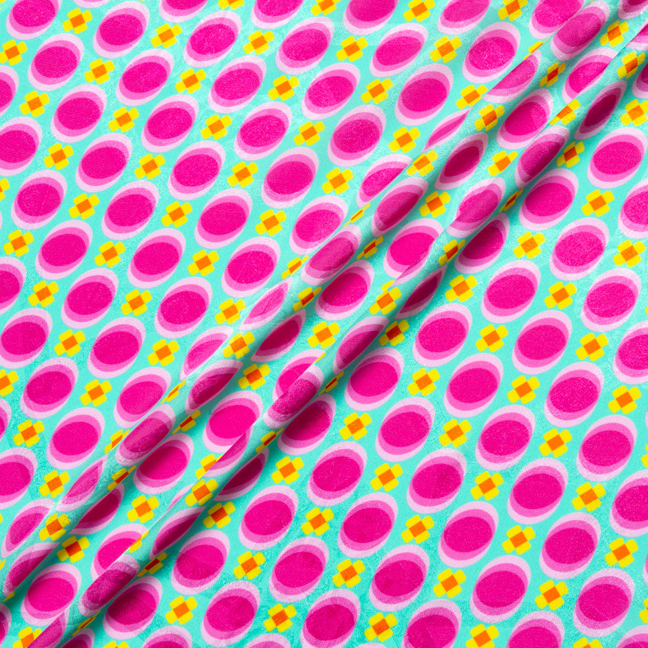 Pink Geometric Printed Mint Silk Jacquard