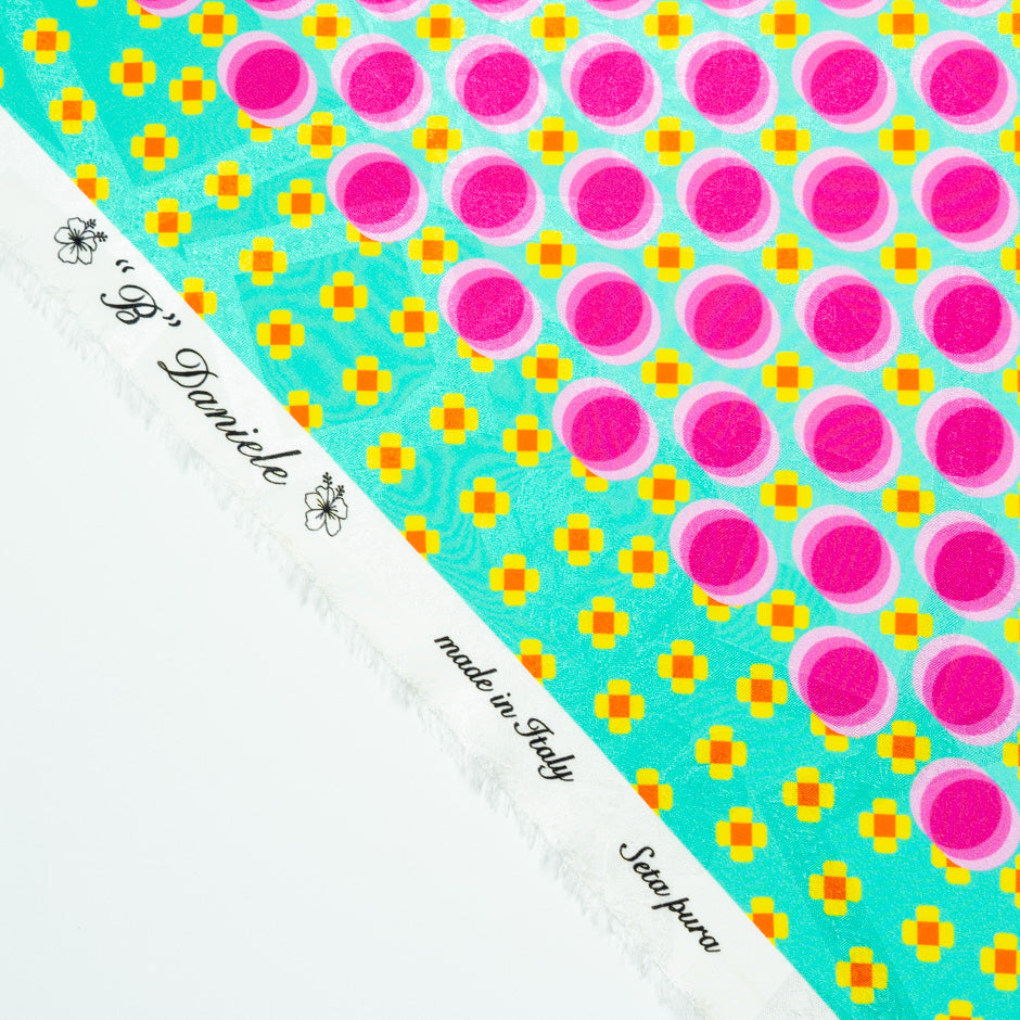 Pink Geometric Printed Mint Silk Jacquard