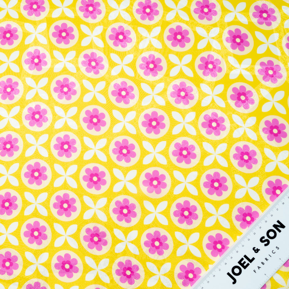Geometric Floral Printed Yellow Silk Jacquard