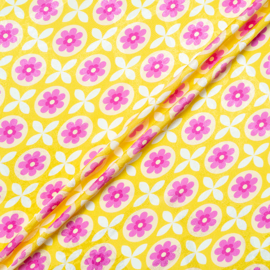 Geometric Floral Printed Yellow Silk Jacquard