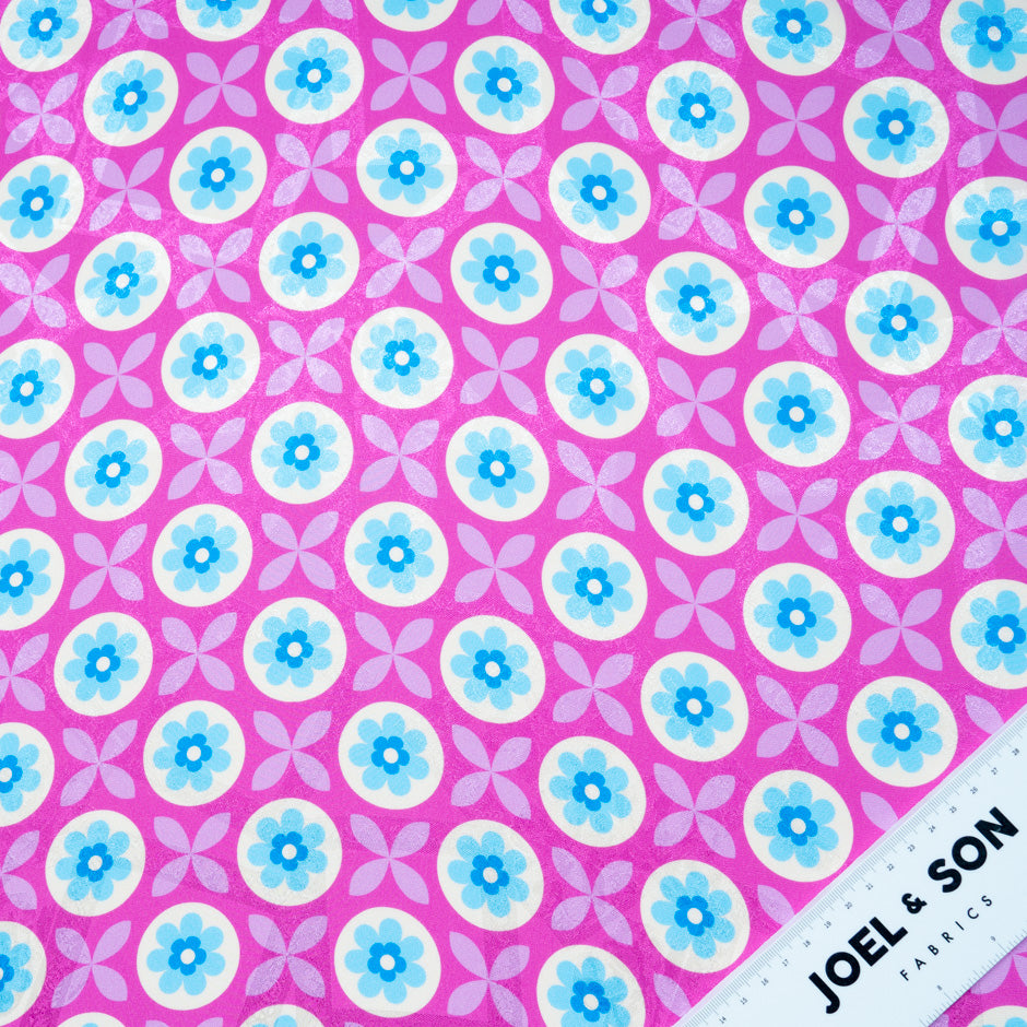 Geometric Floral Printed Fuchsia Silk Jacquard