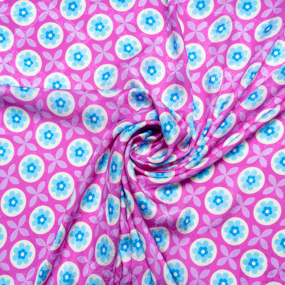 Geometric Floral Printed Fuchsia Silk Jacquard