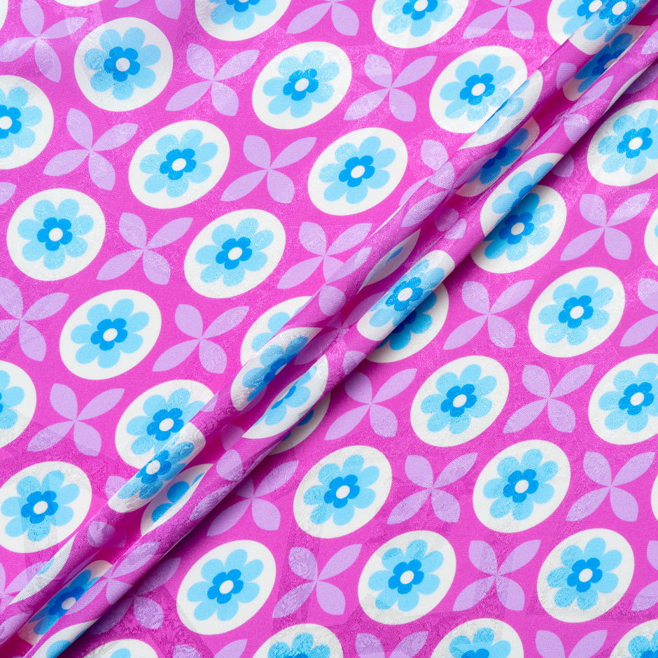Geometric Floral Printed Fuchsia Silk Jacquard