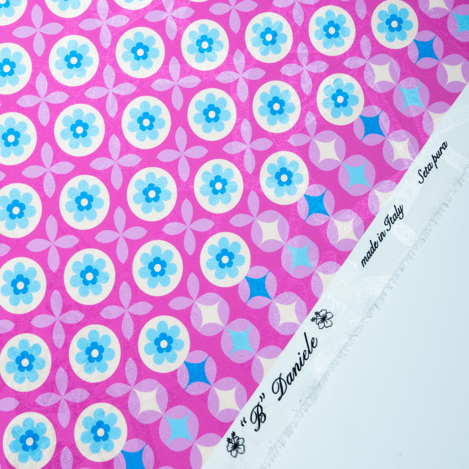 Geometric Floral Printed Fuchsia Silk Jacquard