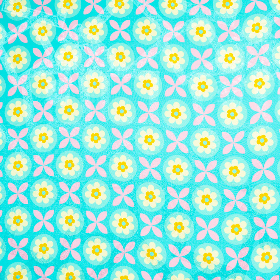 Geometric Floral Printed Aqua Silk Jacquard