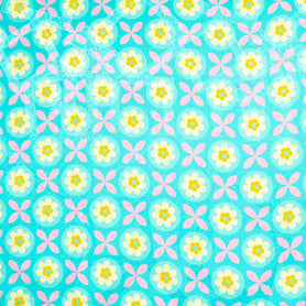 Geometric Floral Printed Aqua Silk Jacquard