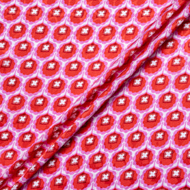 Red & Pink Geo Retro Floral Printed Silk Jacquard