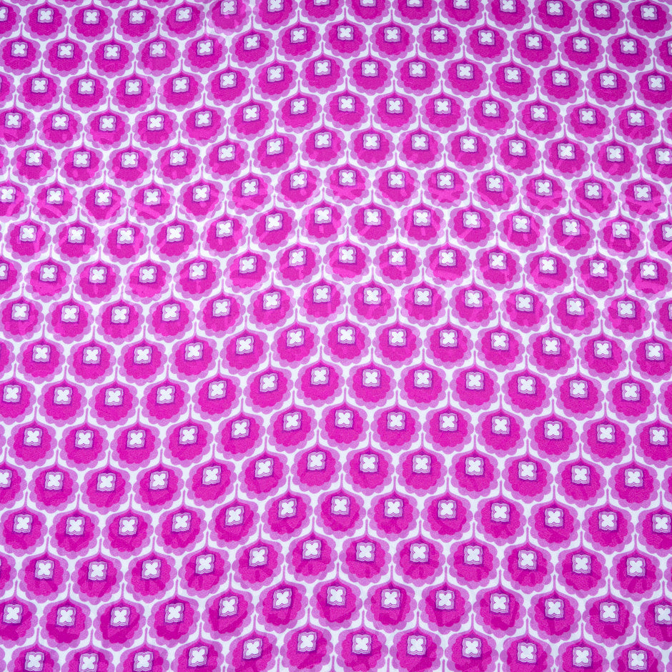 Fuchsia Geo Retro Floral Printed Silk Jacquard