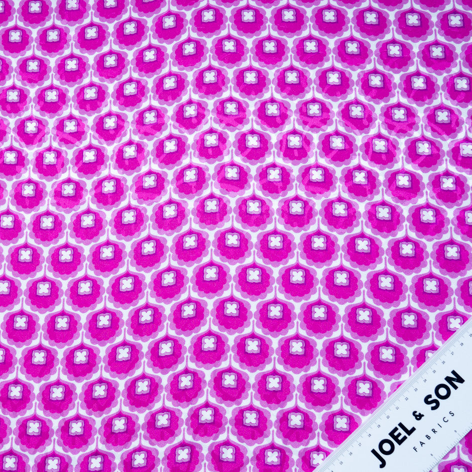 Fuchsia Geo Retro Floral Printed Silk Jacquard