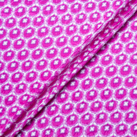 Fuchsia Geo Retro Floral Printed Silk Jacquard