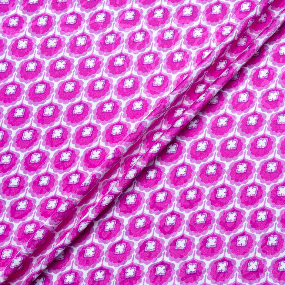 Fuchsia Geo Retro Floral Printed Silk Jacquard