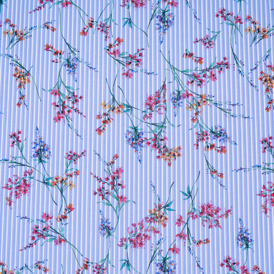 Multi Floral Printed Blue Cotton Blend