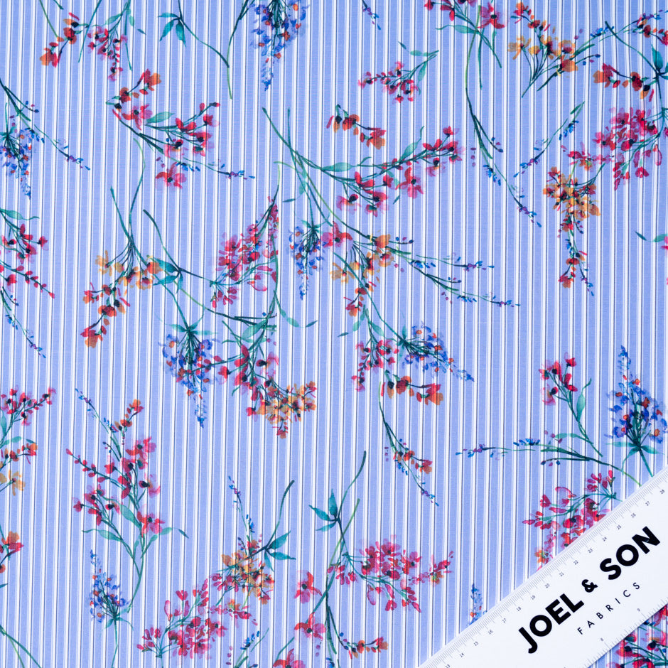 Multi Floral Printed Blue Cotton Blend