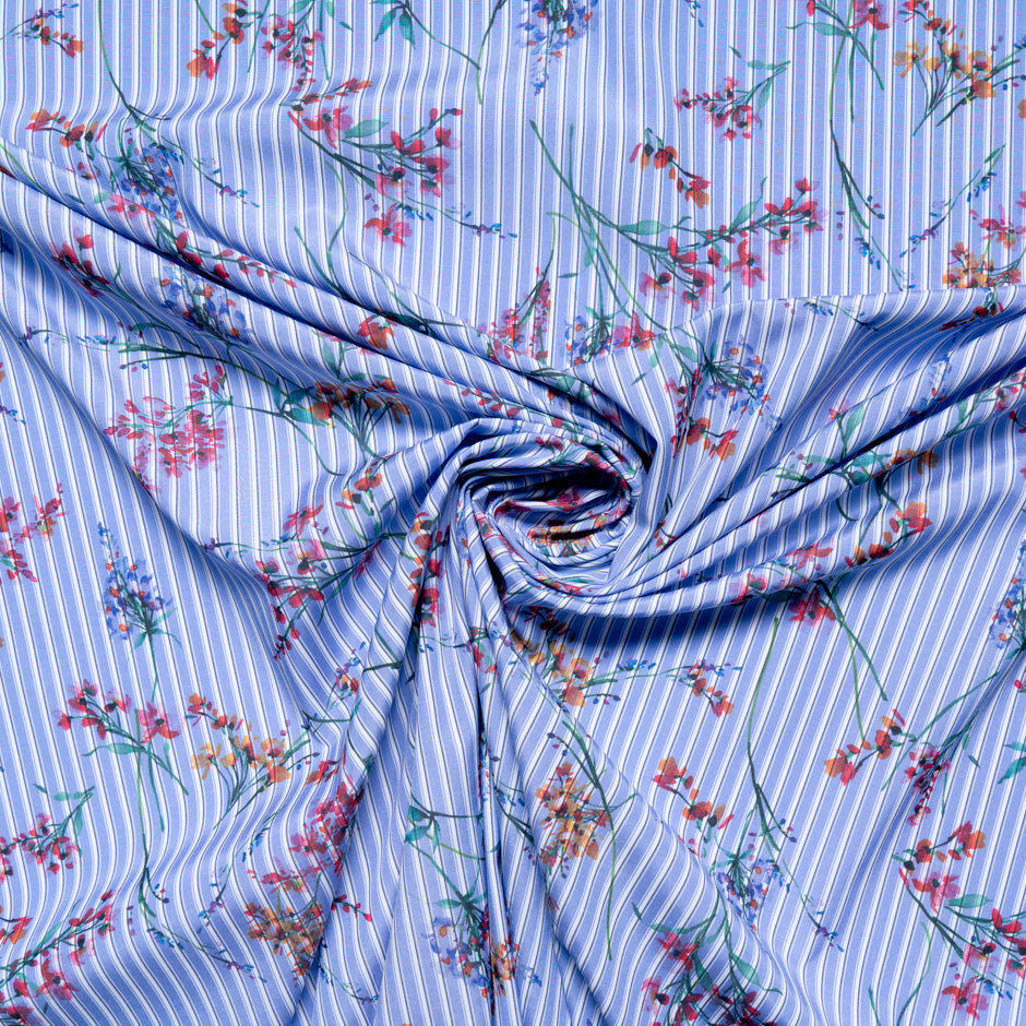 Multi Floral Printed Blue Cotton Blend