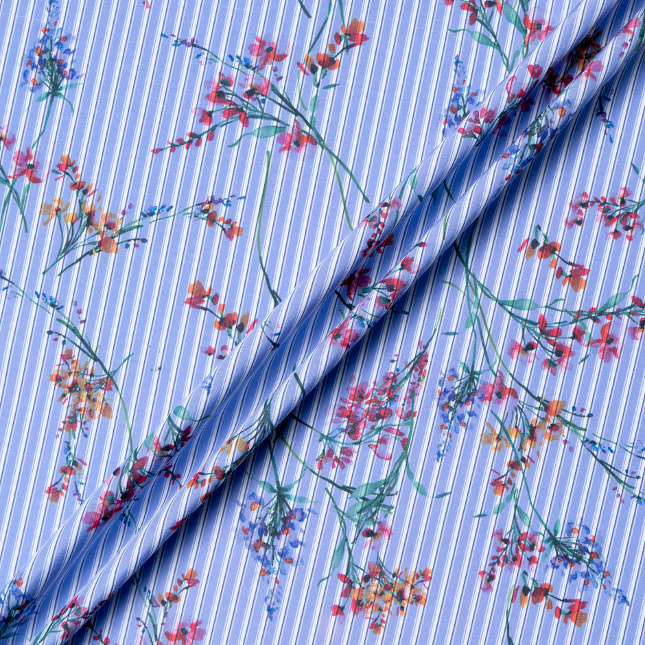 Multi Floral Printed Blue Cotton Blend