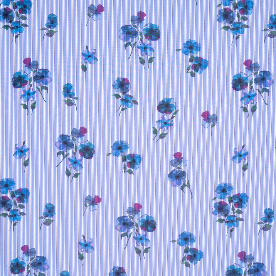 Blue Pansy Printed Blue Cotton Blend