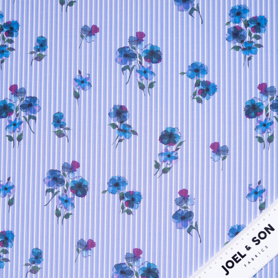 Blue Pansy Printed Blue Cotton Blend