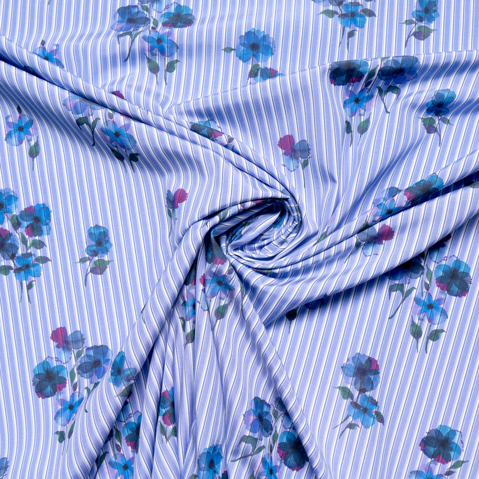 Blue Pansy Printed Blue Cotton Blend