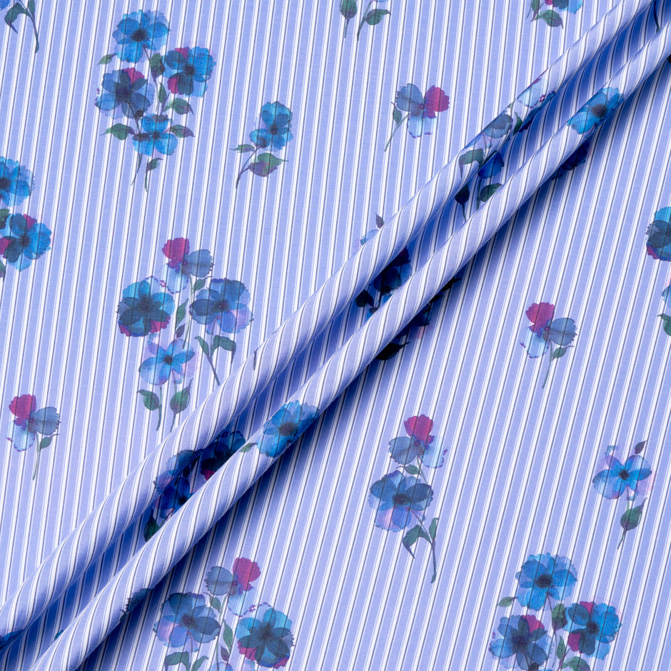 Blue Pansy Printed Blue Cotton Blend