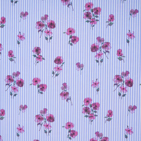 Pink Pansy Printed Blue Cotton Blend