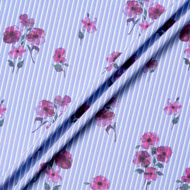 Pink Pansy Printed Blue Cotton Blend
