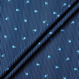 White Striped Floral Printed Midnight Superfine Cotton