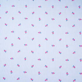 White Striped & Floral Baby Blue Superfine Cotton