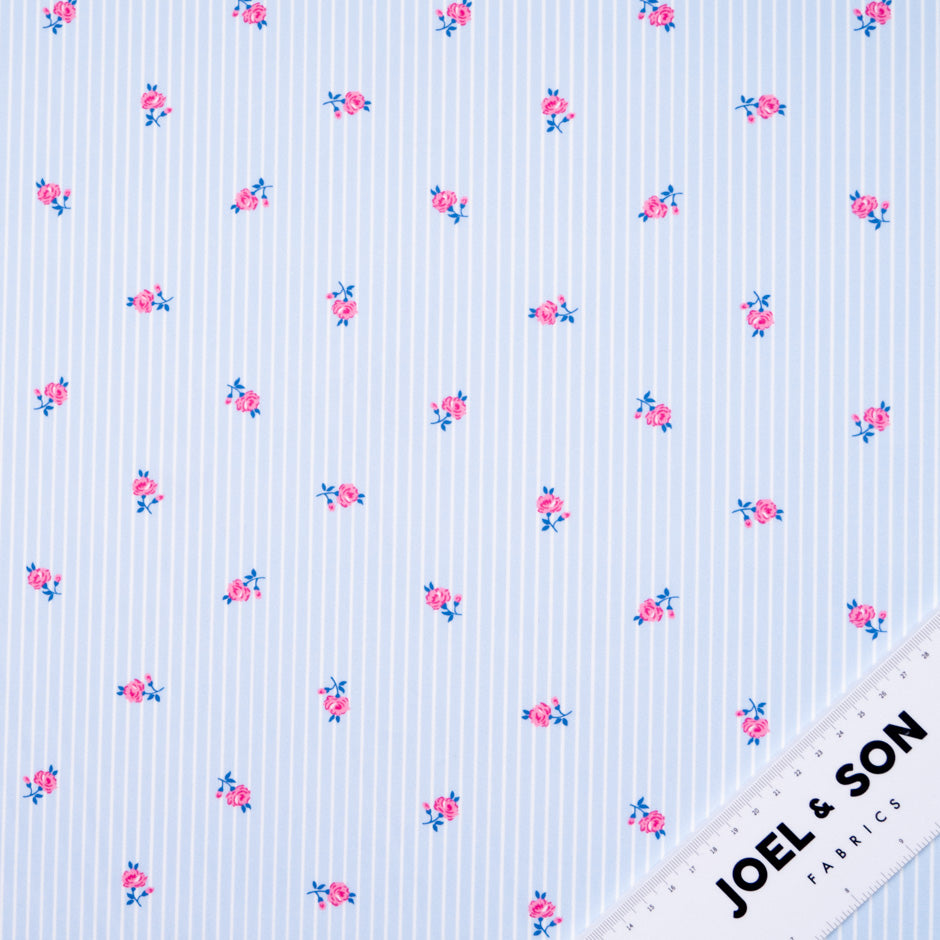 White Striped & Floral Baby Blue Superfine Cotton