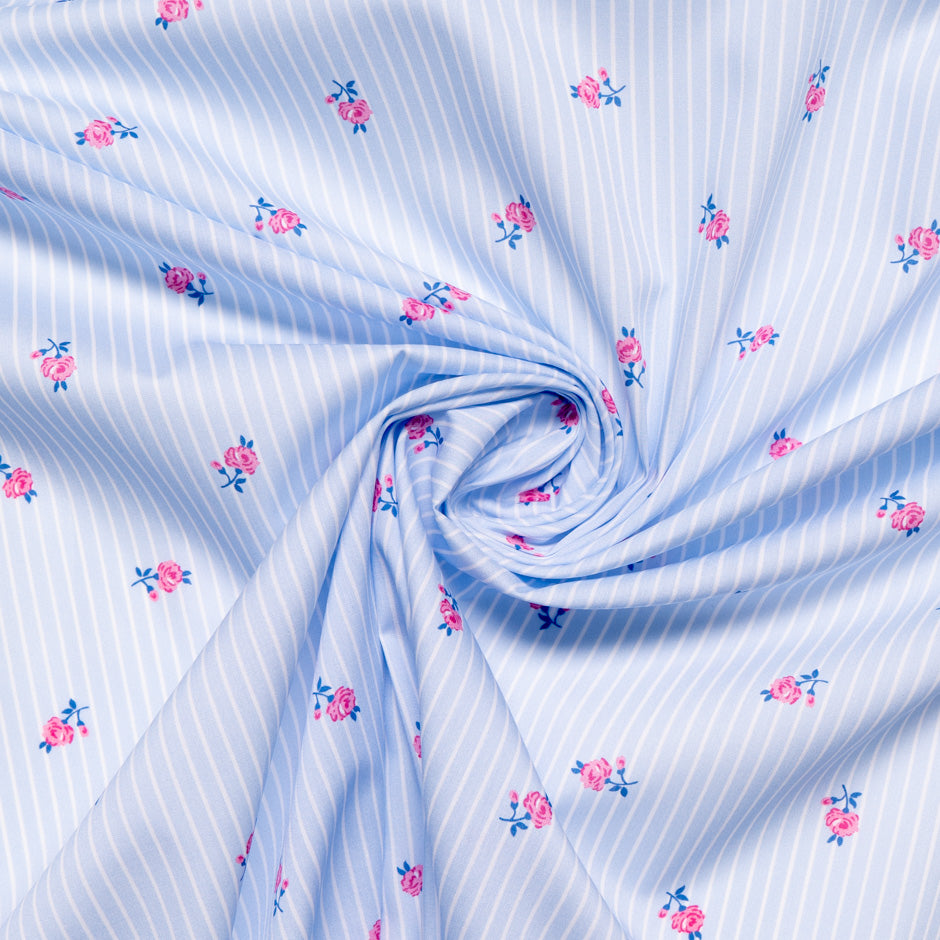 White Striped & Floral Baby Blue Superfine Cotton