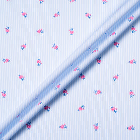 White Striped & Floral Baby Blue Superfine Cotton