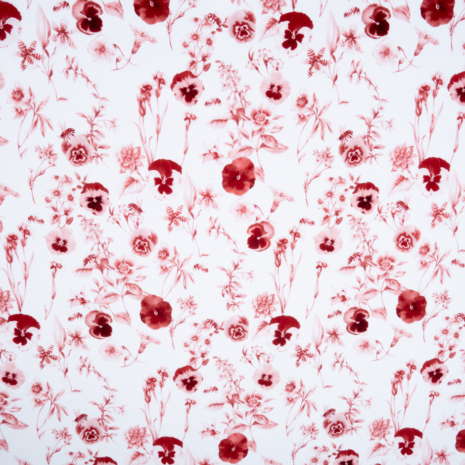 Deep Red Floral Printed White Pure Cotton