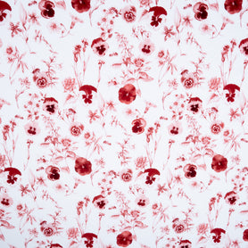 Deep Red Floral Printed White Pure Cotton