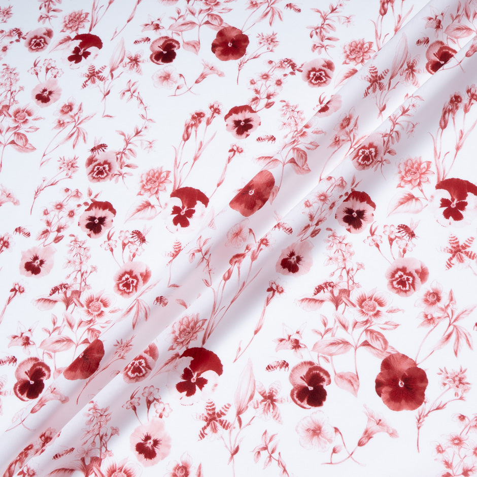Deep Red Floral Printed White Pure Cotton