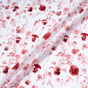 Deep Red Floral Printed White Pure Cotton