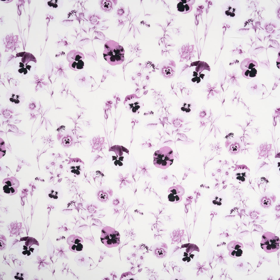 Purple Floral Printed White Pure Cotton