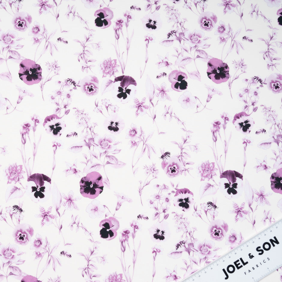 Purple Floral Printed White Pure Cotton
