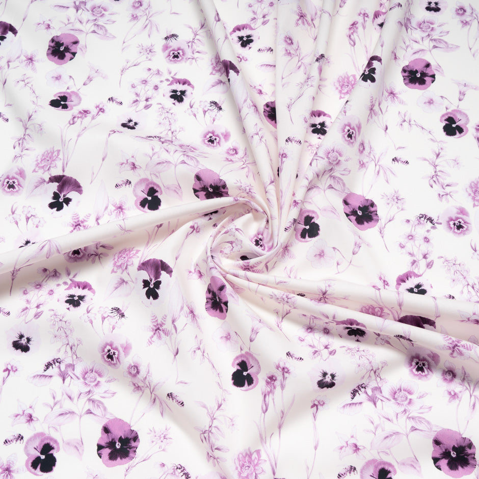 Purple Floral Printed White Pure Cotton