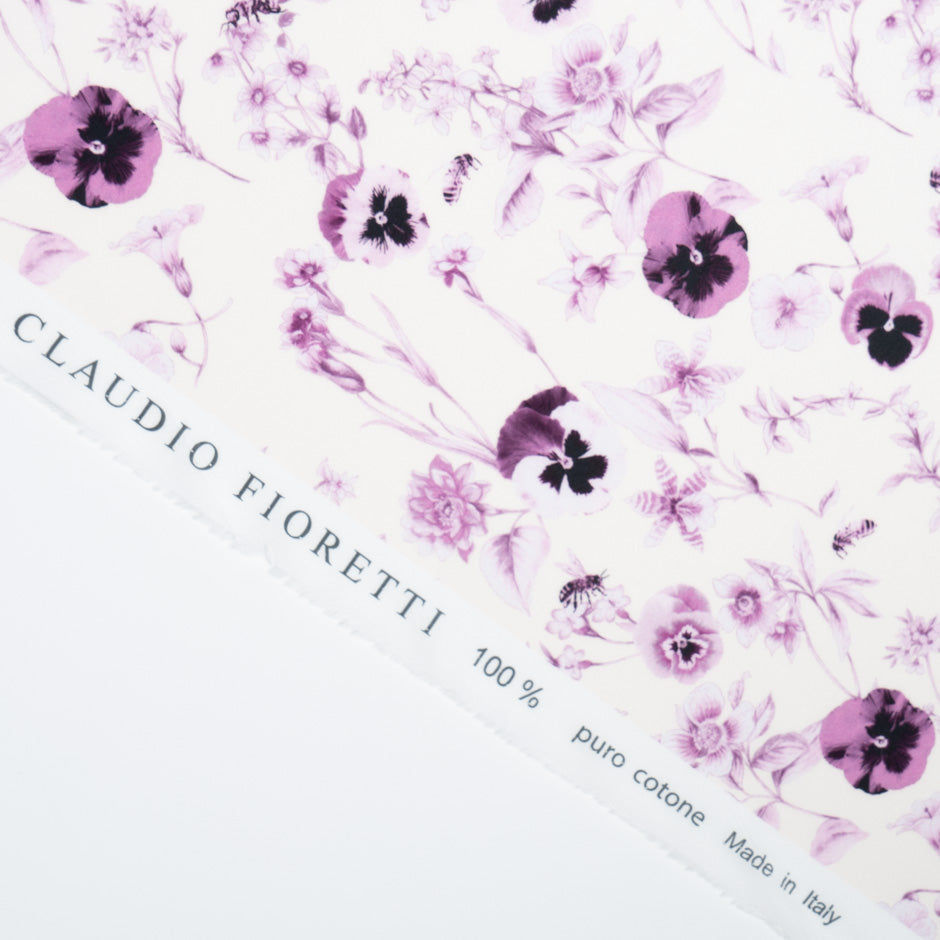 Purple Floral Printed White Pure Cotton