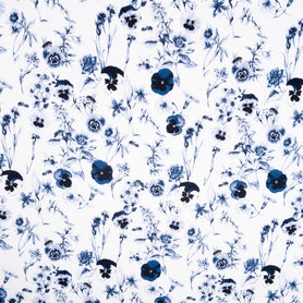 Midnight Blue Floral Printed White Pure Cotton