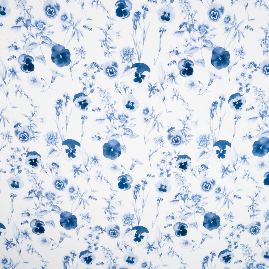 Dark Blue Floral Printed White Pure Cotton