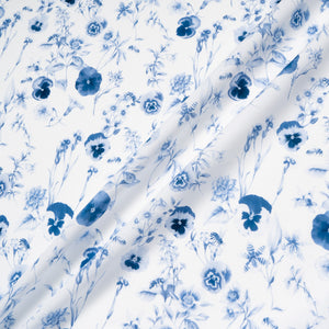 Dark Blue Floral Printed White Pure Cotton
