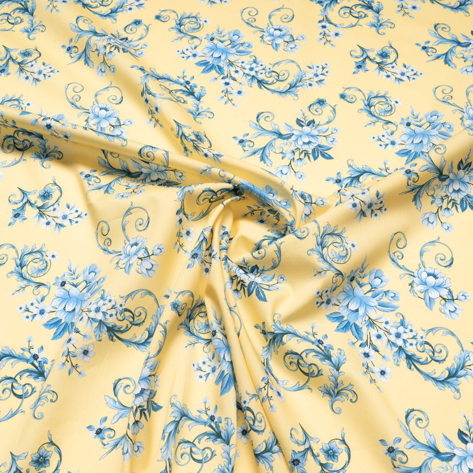 Blue Floral Printed Soft Yellow Superfine Cotton