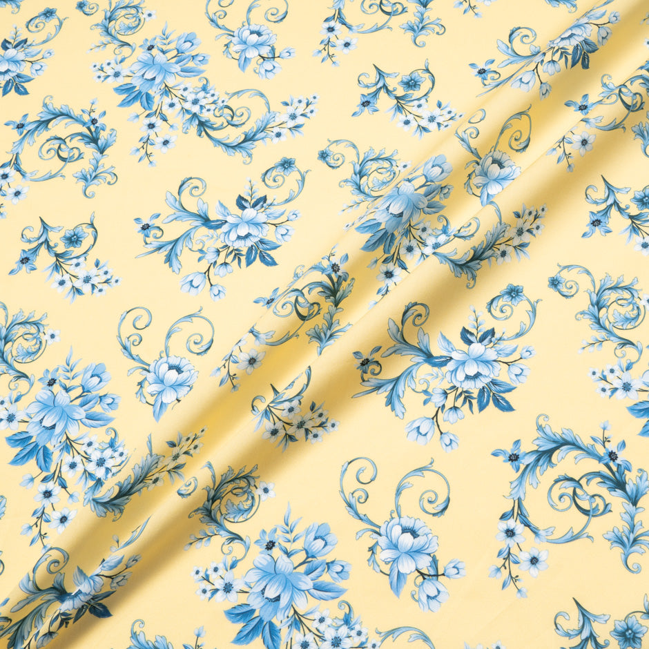 Blue Floral Printed Soft Yellow Superfine Cotton