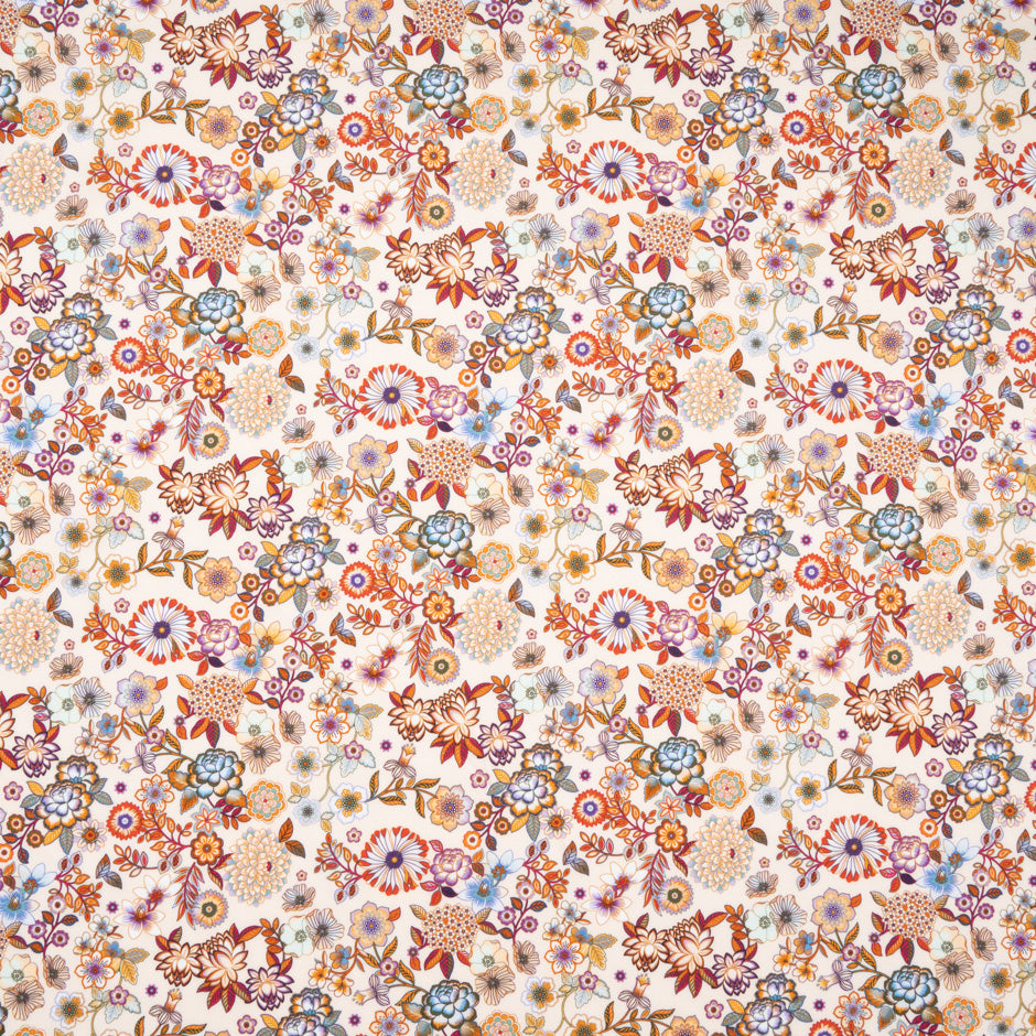Busy Orange Floral Printed Pale Peach Pure Cotton